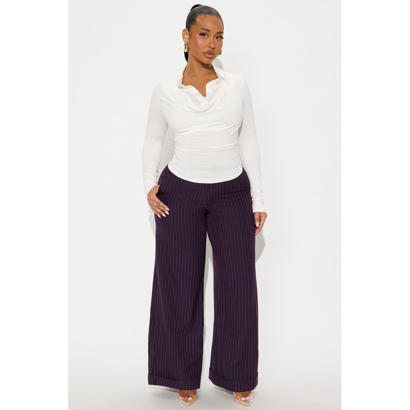 Bossed Up Cuffed Pinstripe Trouser Pant 32 – Plum