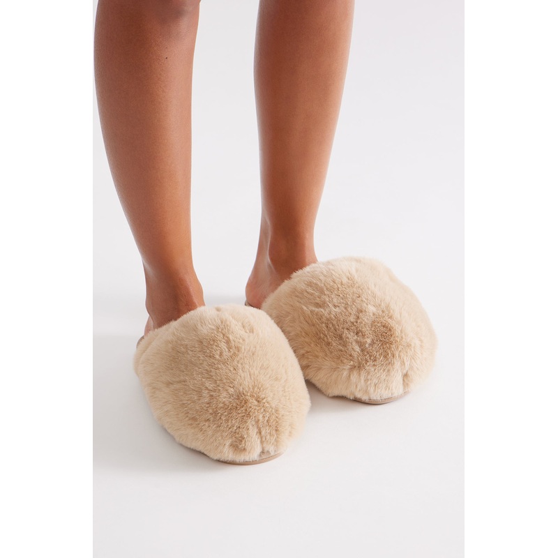 Buzz Faux Fur Slippers – Taupe