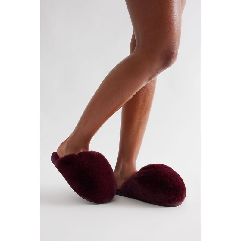 Buzz Faux Fur Slippers – Wine