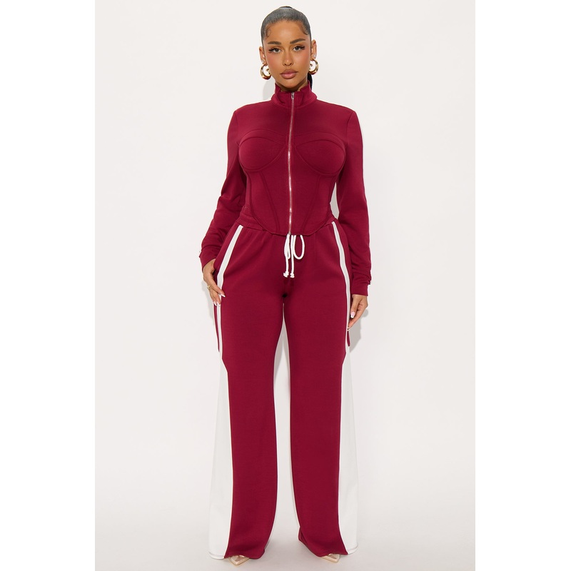 Victory Lap Scuba Pant Set – Burgundy