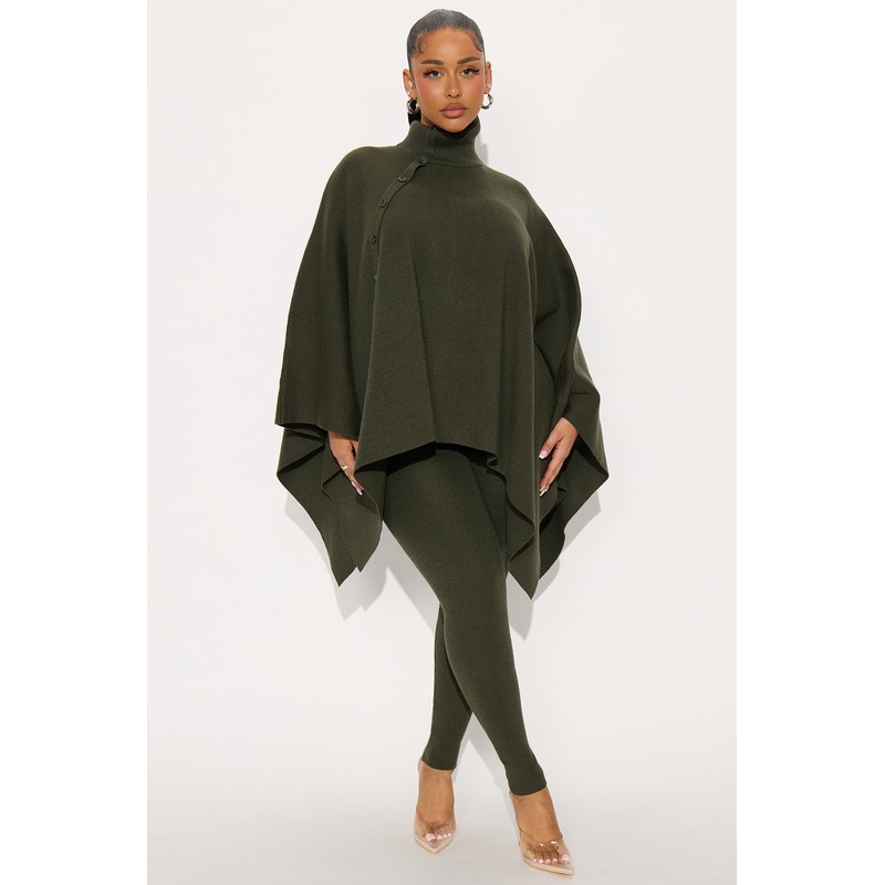 Weekend Rebel Poncho Sweater Pant Set – Olive