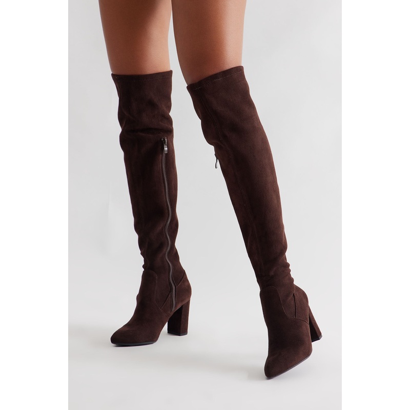 Adith Faux Suede Boots – Brown