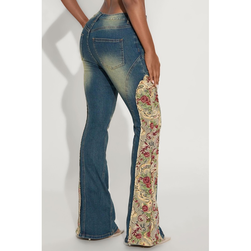 Amari Floral Tinted Bell Bottom Jeans – Dark Wash