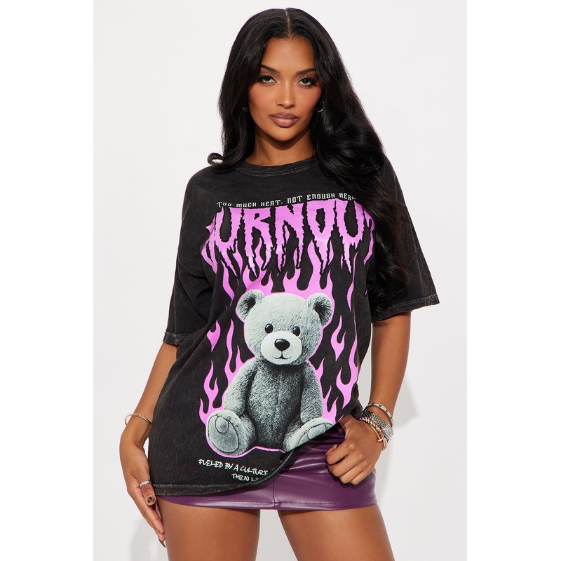 Burnout Bear With Flames Tee – Black