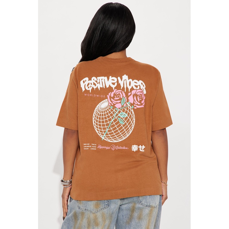 Positive Vibes Roses Boxy Oversized Tee – Brown