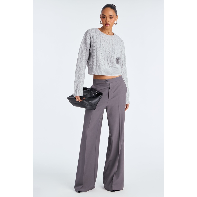 Avery Cable Knit Sweater – Grey