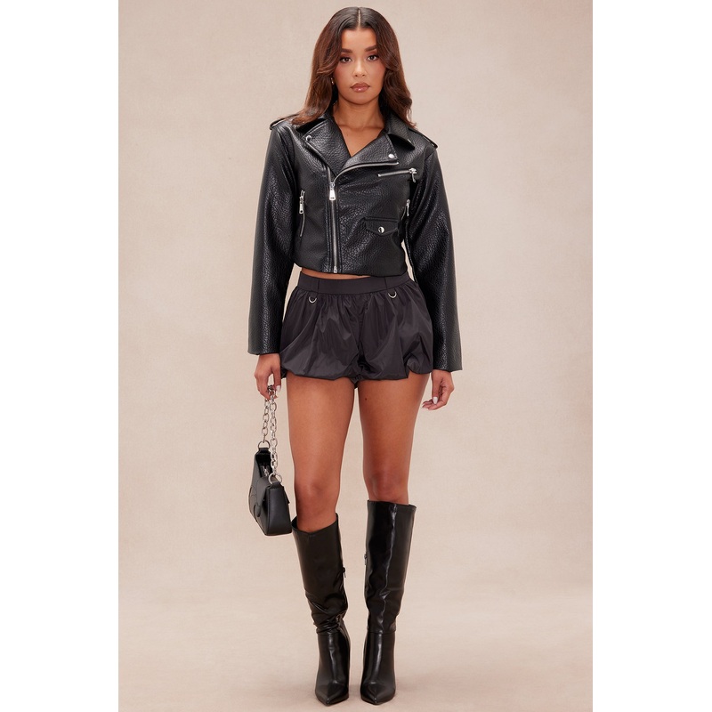 Bad Girl Attitude Cropped Faux Leather Jacket – Black