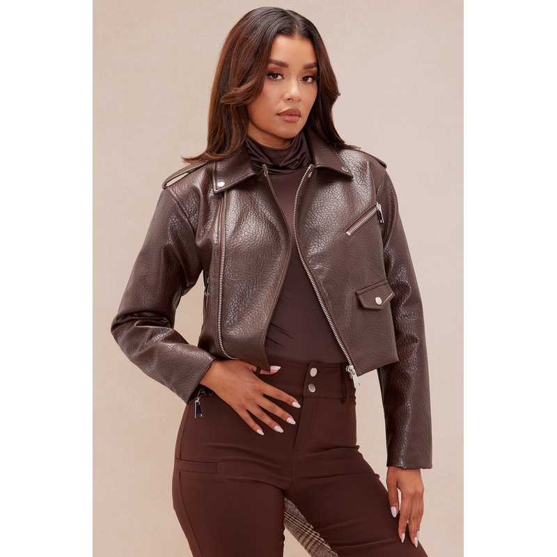 Bad Girl Attitude Cropped Faux Leather Jacket – Chocolate
