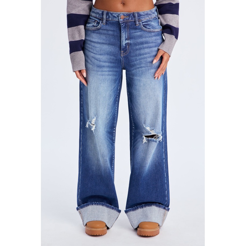 California Cuffed Wide Leg Jeans – Dark Wash