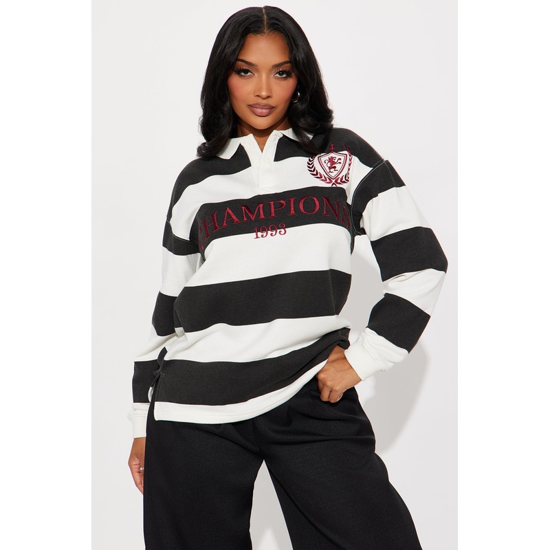 Champions Striped Embroidered Polo – Black