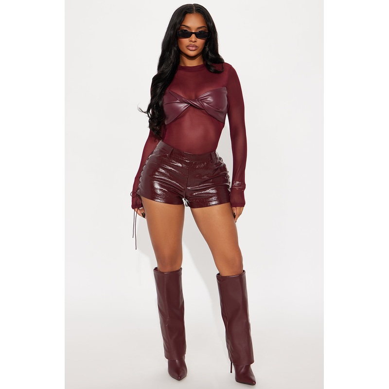 Claim To Fame Patent Faux Leather Micro Short – Burgundy