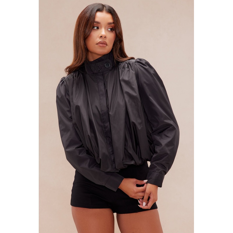 Estelle Bubble Taffeta Top – Black