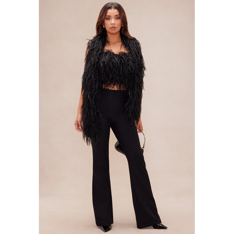 Evelyn Faux Fur Top And Scarf Set – Black