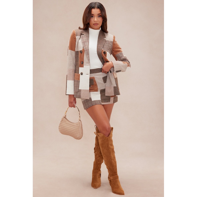 Harlow Patched Embellished Mini Skirt – Brown/combo