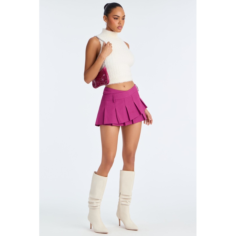 Pleats And Thank You Asymmetrical Micro Mini Skort – Plum