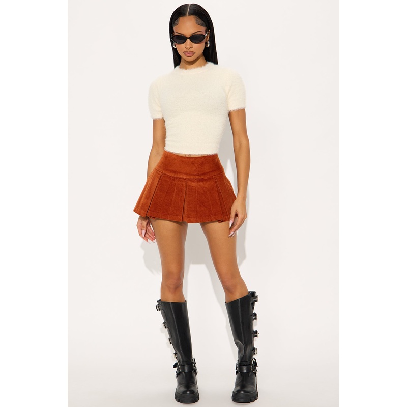 Say Yes Corduroy Micro Mini Skort – Rust
