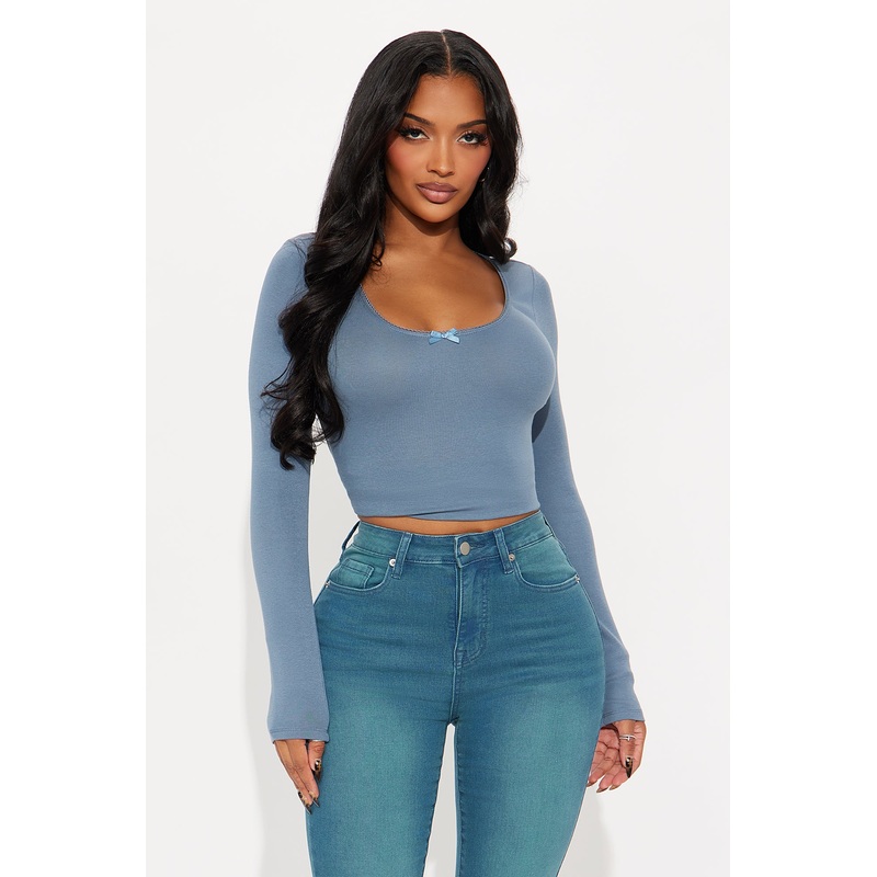 Tanya Ribbed Long Sleeve Top – Slate Blue