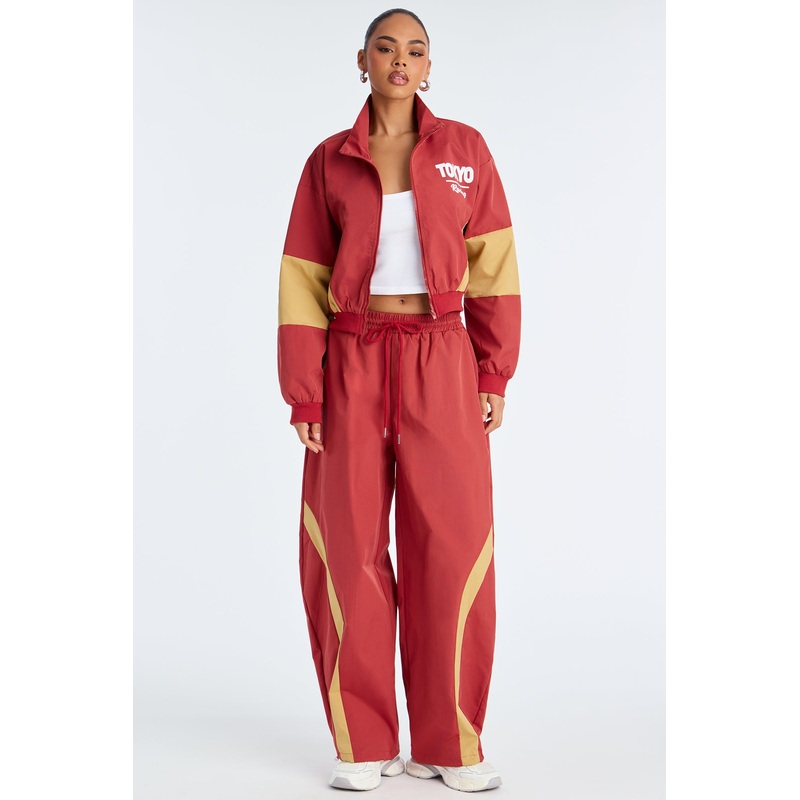 Tokyo Drift Windbreaker Barrel Pant Set – Brick Red