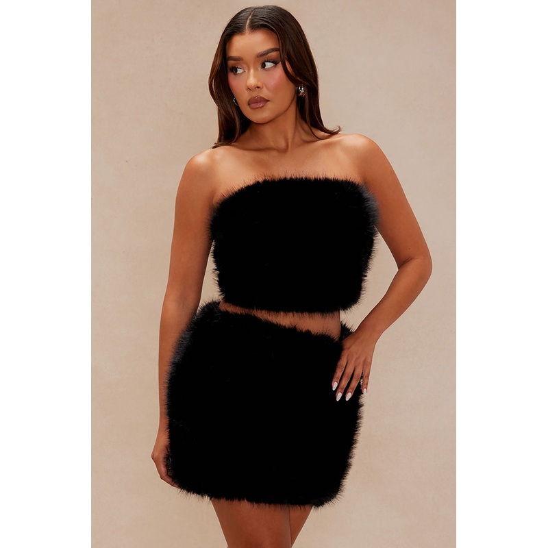 Addie Faux Fur Mini Skirt Set – Black