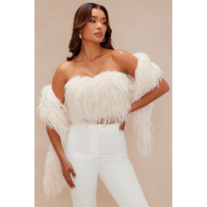 Evelyn Faux Fur Top And Scarf Set – Cream