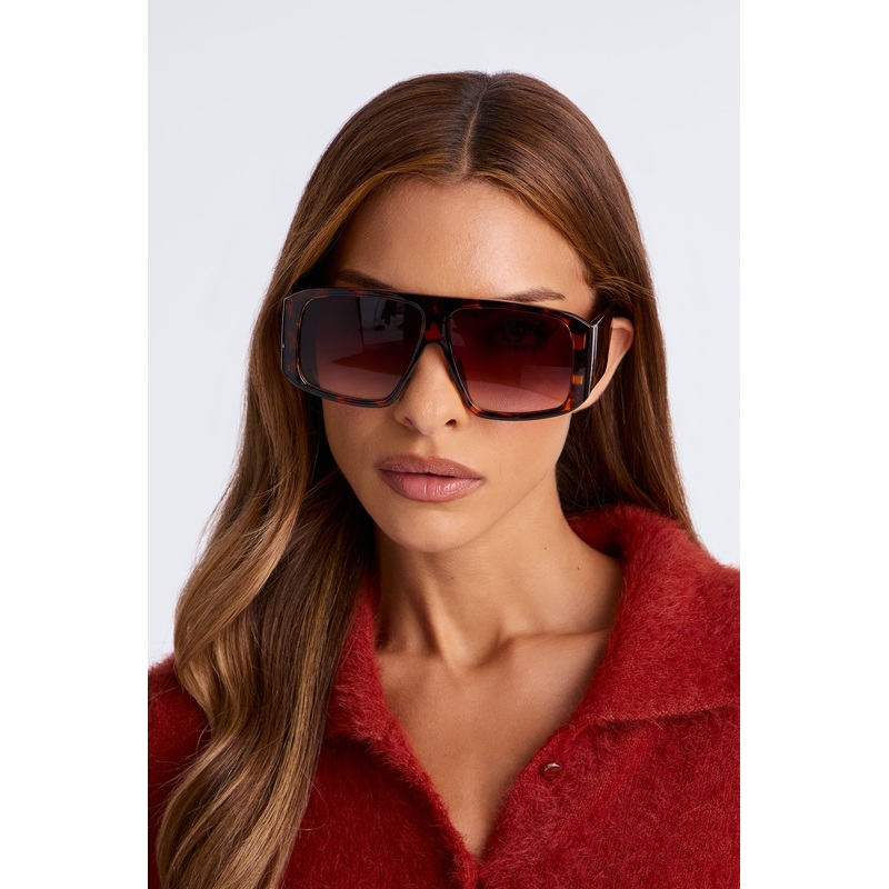 For The Fame Shield Oversized Sunglasses – Tortoise