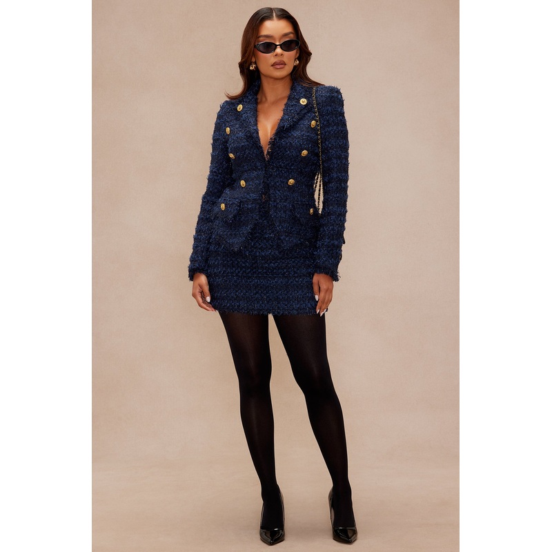 Talia Tweed Blazer Suit Set – Navy