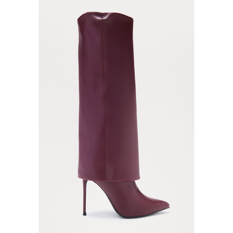 Tau Overlay Stiletto Boots – Wine