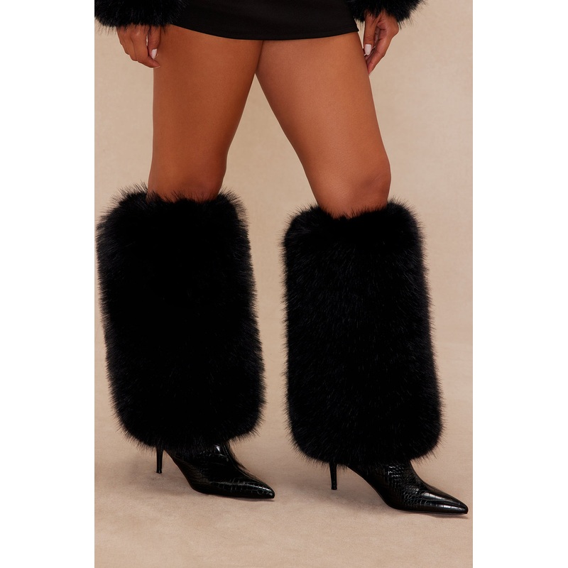 Zaria Faux Fur Leg Warmers – Black