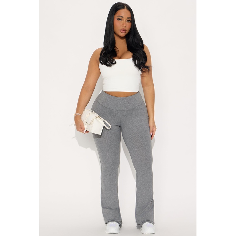 Amber Ribbed Flare Pant – Heather Grey