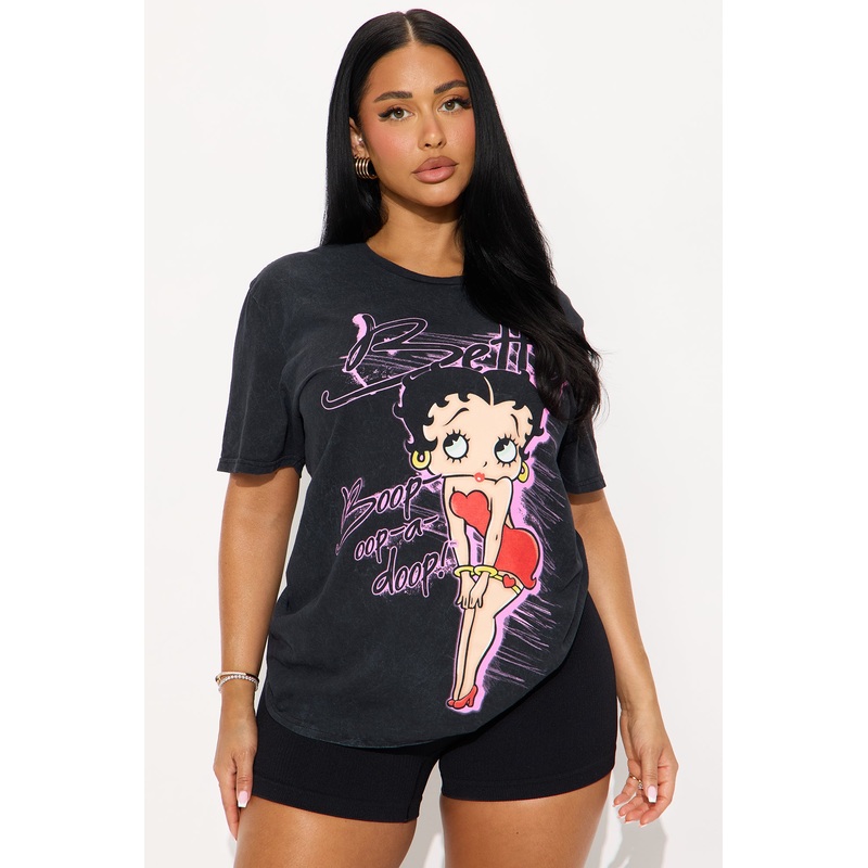 Betty Boop Oop A Doop Oversize Washed Tee – Black Wash