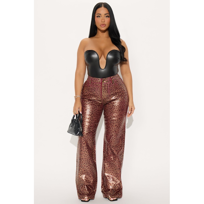 Caught In The Act Twill Rigid Straight Leg Leopard Pant 33 – Burgundy/combo