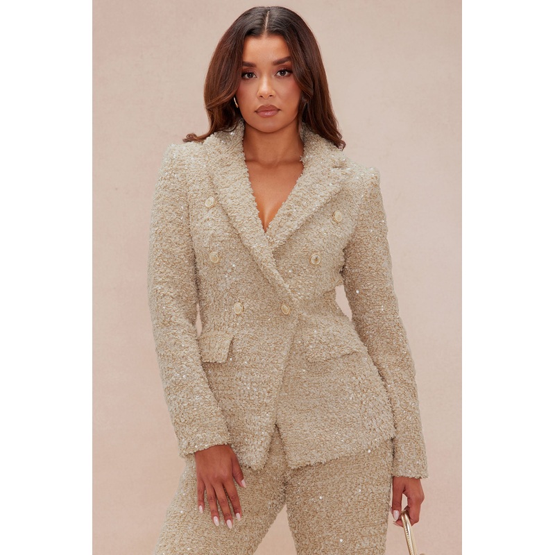 Demi Embellished Tweed Blazer – Taupe