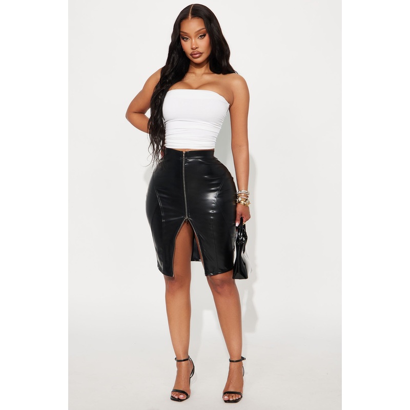 Different Era Faux Leather Midi Skirt – Black