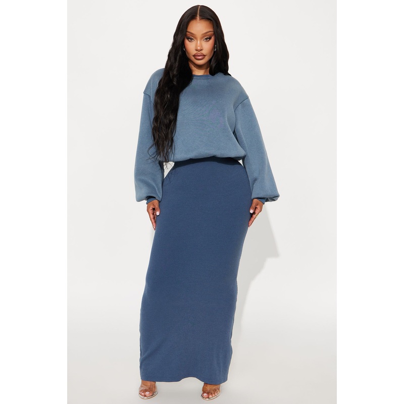 Wrapped Up Ribbed Maxi Dress Set – Midnight Blue