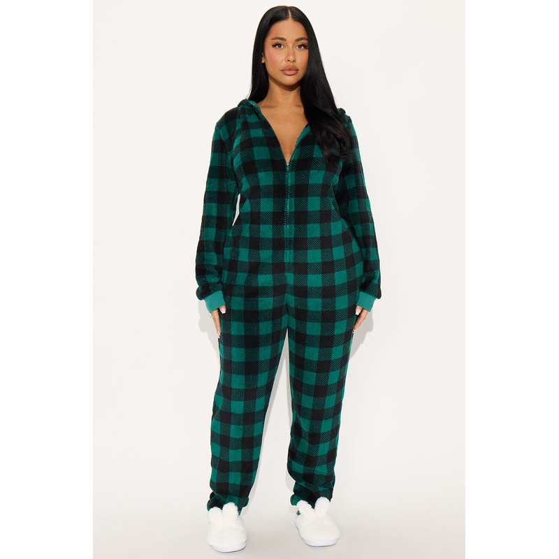 Always Cozy Plush Matching Family PJ Jumpsuit Onesie – Black/Green