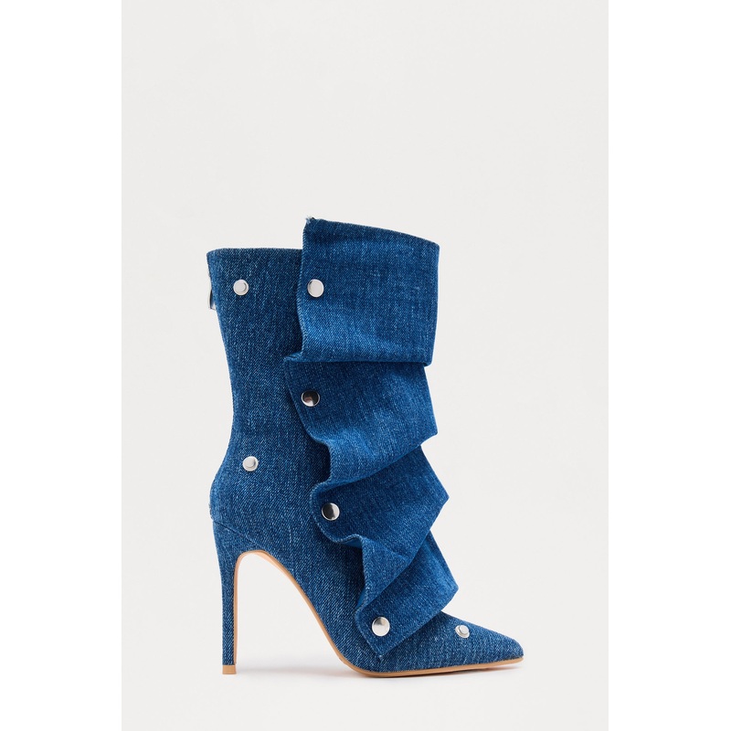 Amata Studded Stiletto Boots – Denim