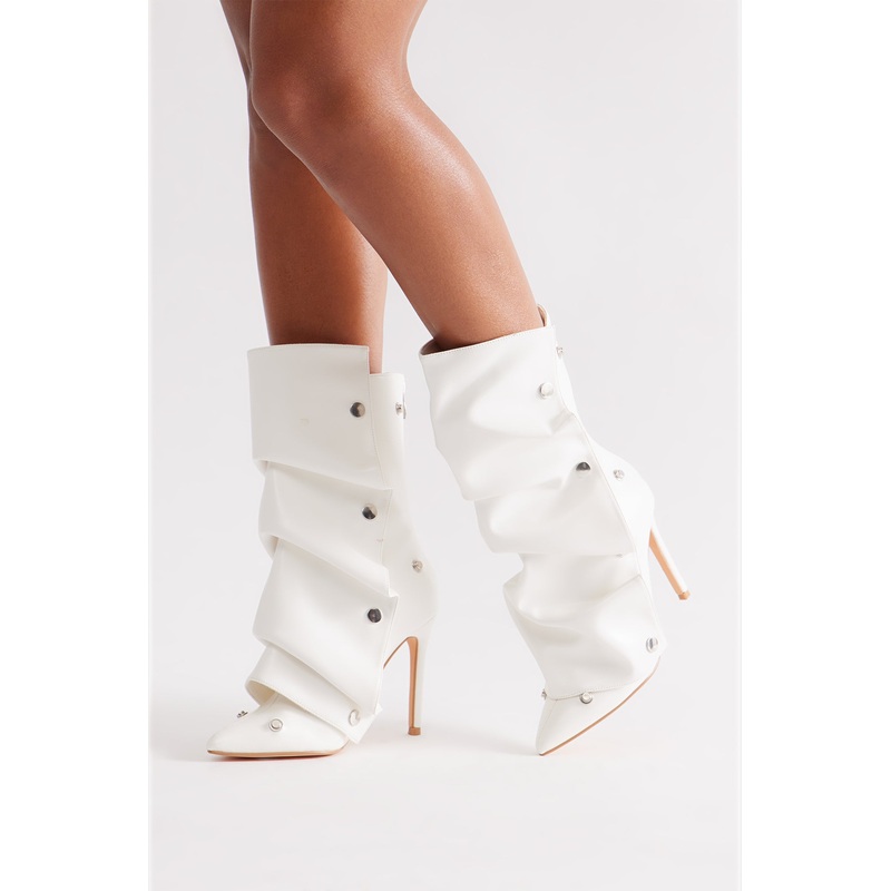 Amata Studded Stiletto Boots – White
