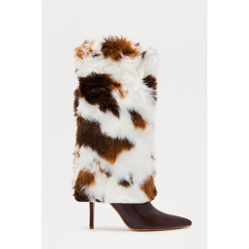 Ames Faux Fur Overlay Boots – Brown/combo