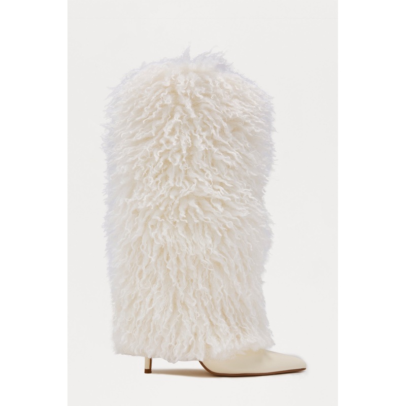 Ames Faux Fur Overlay Boots – Off White