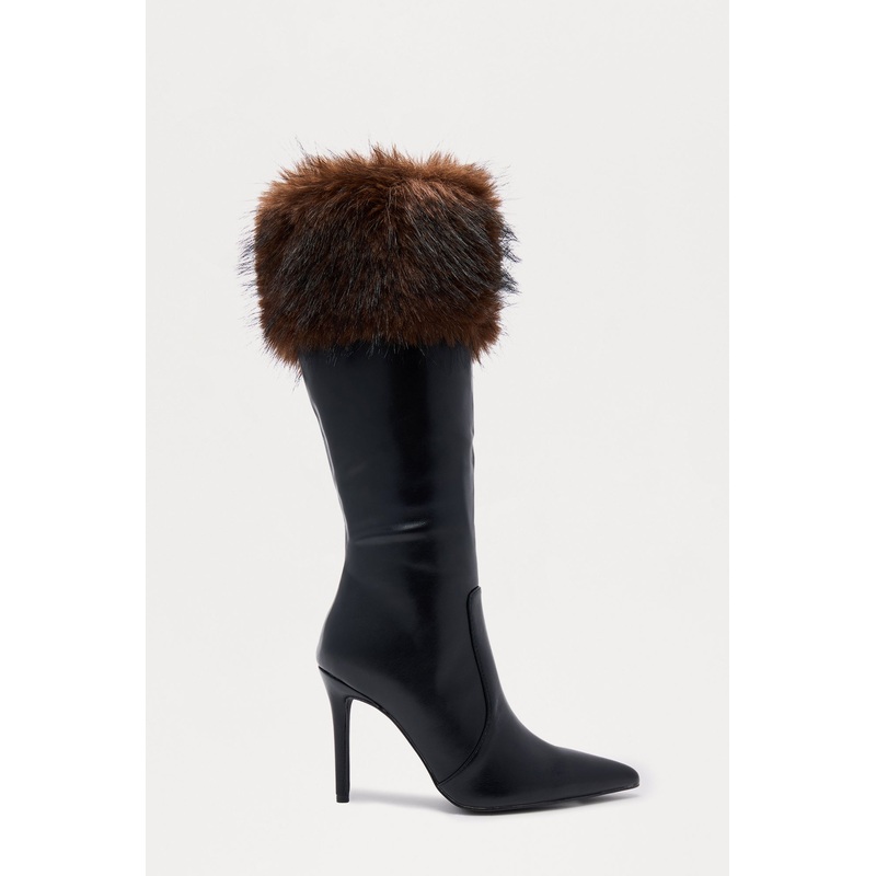 Belfast Fur Trim Boots – Black