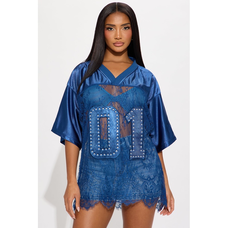 Best of The Best Lace Jersey Top – Navy