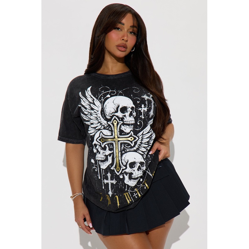 Goth Skull Tee Washed With Foil – Black