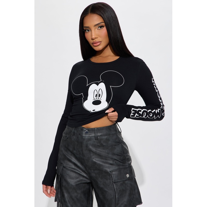 Mickey Mouse Long Sleeve Fitted Baby Tee – Black