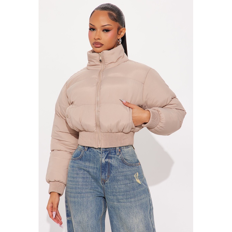 Raquel Cropped Puffer Jacket – Taupe