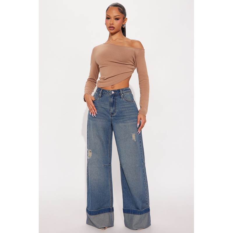 Rowan Ripped Cuffed Wide Leg Jeans – Vintage Wash