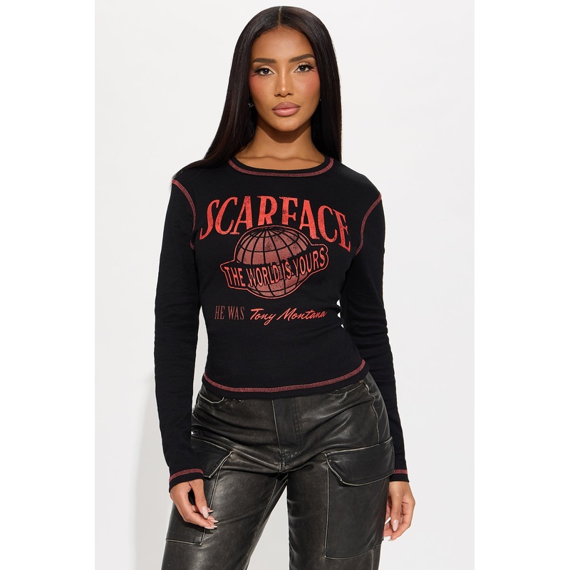 Scarface Long Sleeve Fitted Baby Tee – Black