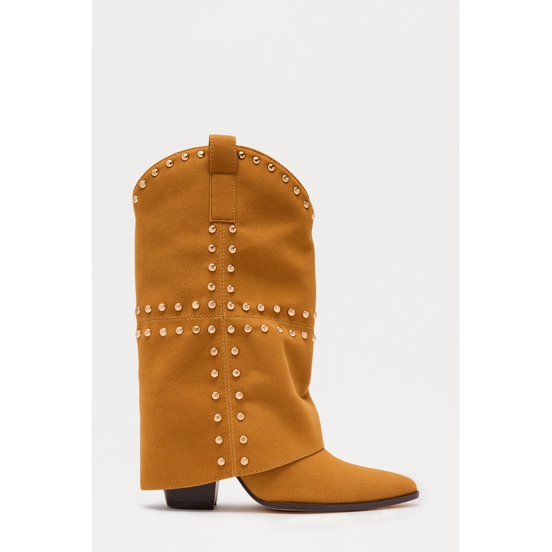 Tempe Studded Overlay Cowboy Boots – Chestnut