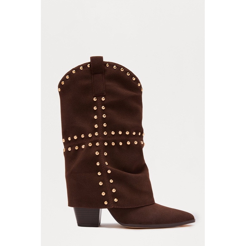 Tempe Studded Overlay Cowboy Boots – Chocolate