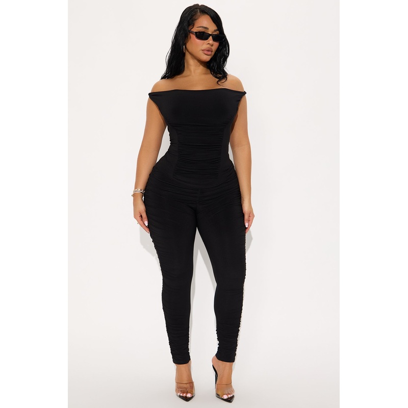 Vanessa Off Shoulder Pant Set – Black