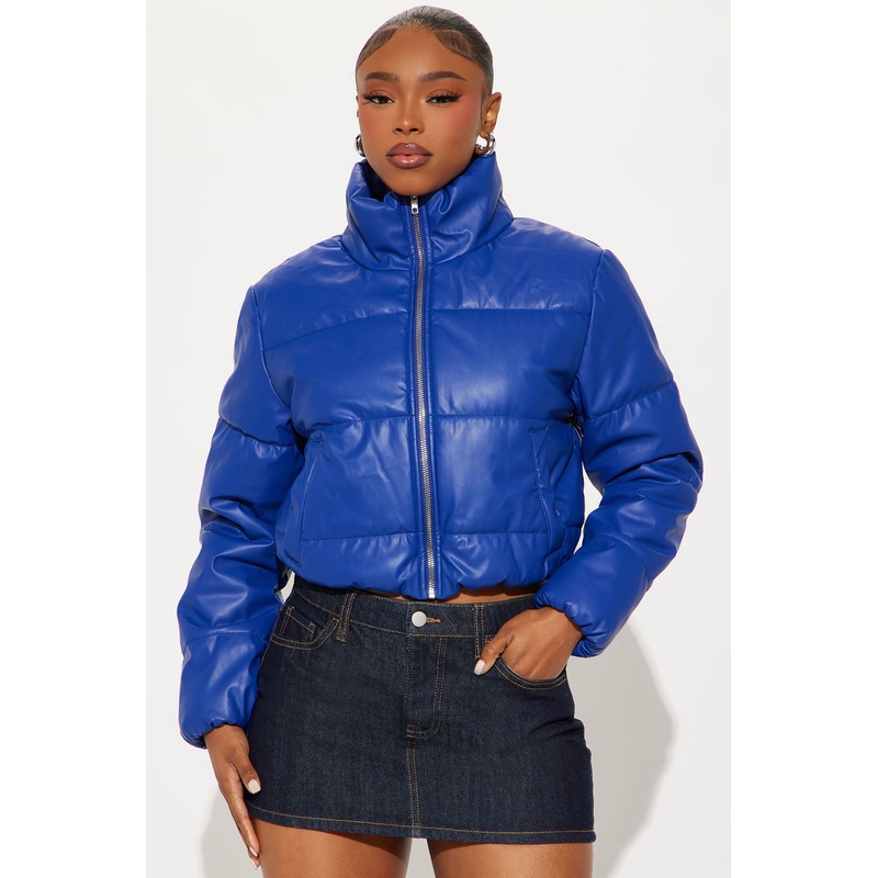Vixen Faux Leather Puffer Jacket – Royal